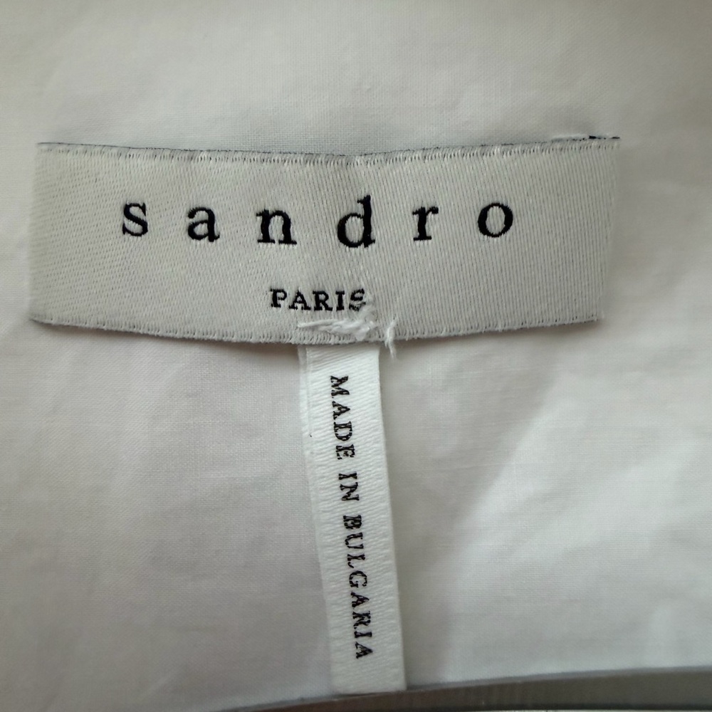 Sandro Oversized Cotton White Short Sleeve Button-Down Shirt / Tunic Size 0-S - Picture 6 of 16
